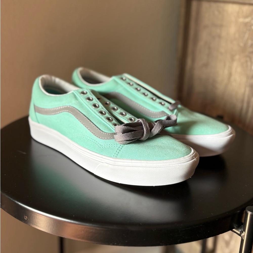 Vans Custom Mint Green and Gray Canvas Sneakers